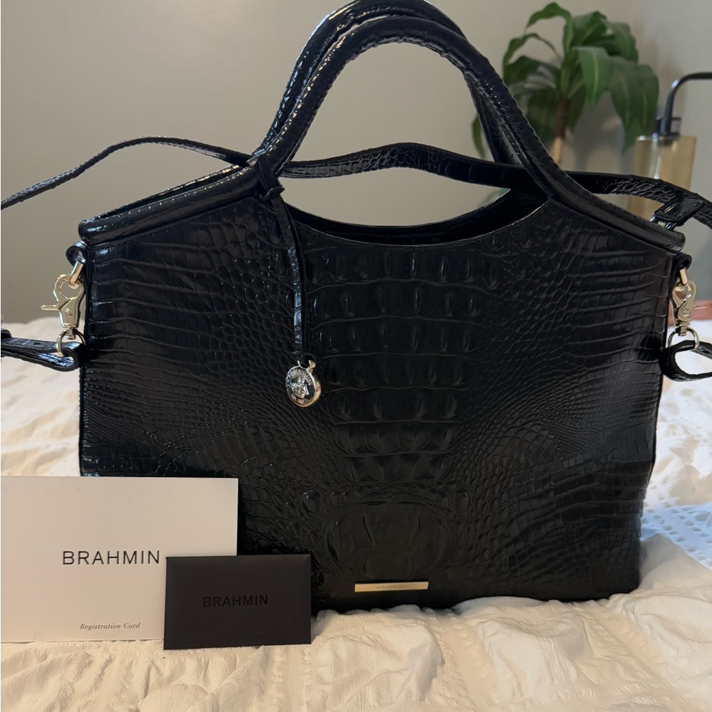 Brahmin Black Croc-Embossed Shoulder Bag